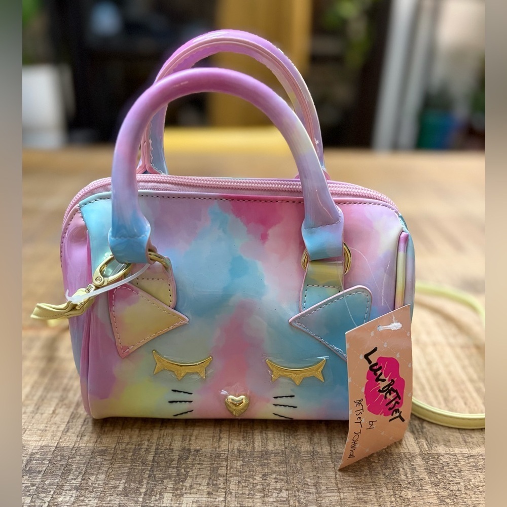 🆕 Luv Betsey Johnson Pastel Watercolor Cat Face Mini Satchel